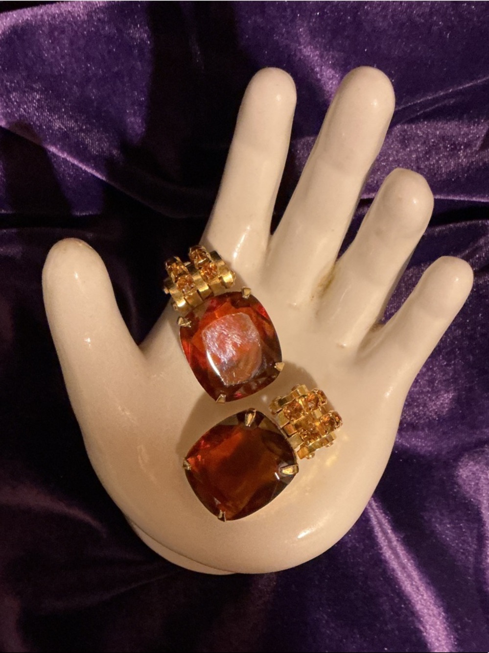 Gold-Tone Amber Color Clip-On Earrings - Women Jewelry